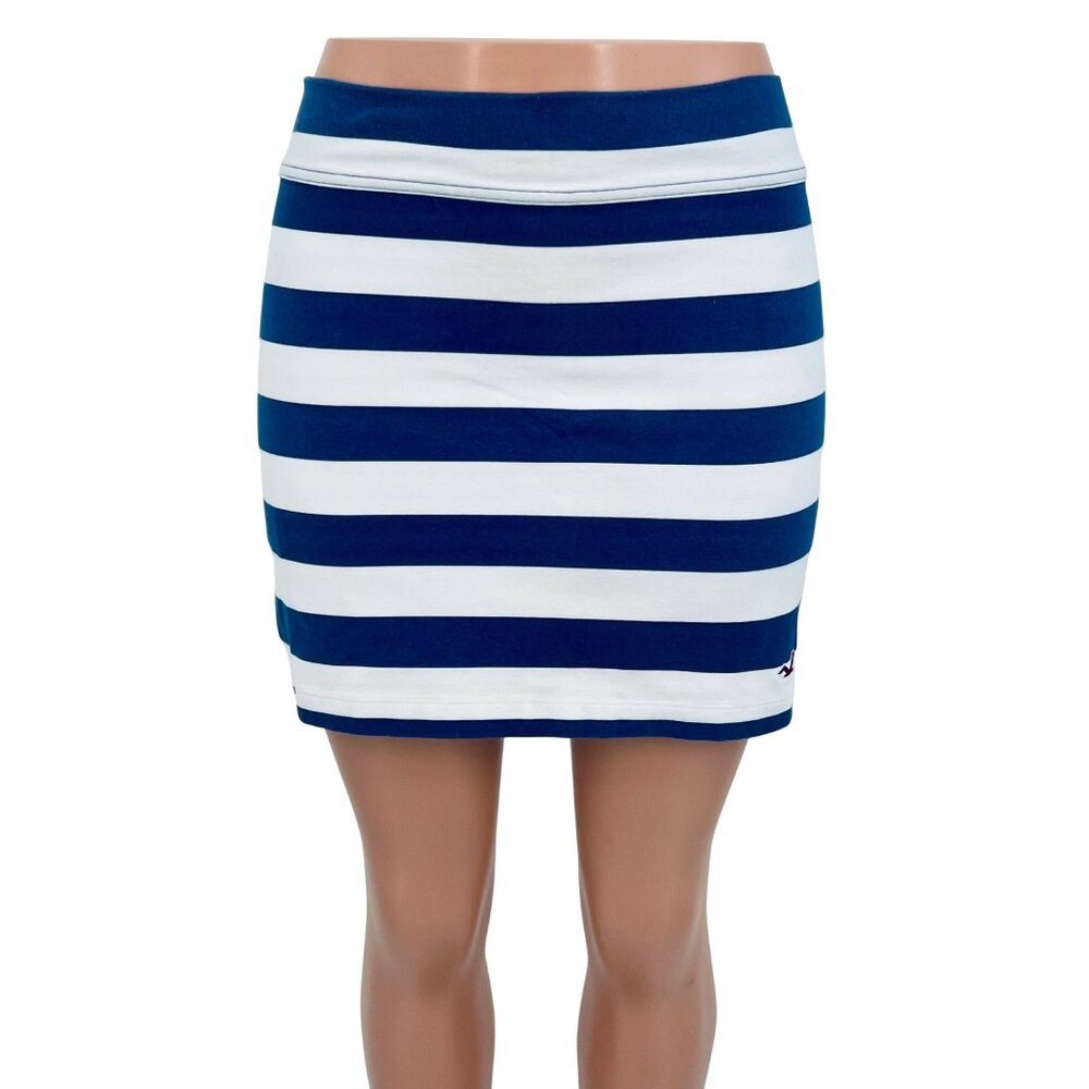 Vintage Y2K Hollister Jersey Stretch Blue & White Striped Bodycon Mini Skirt